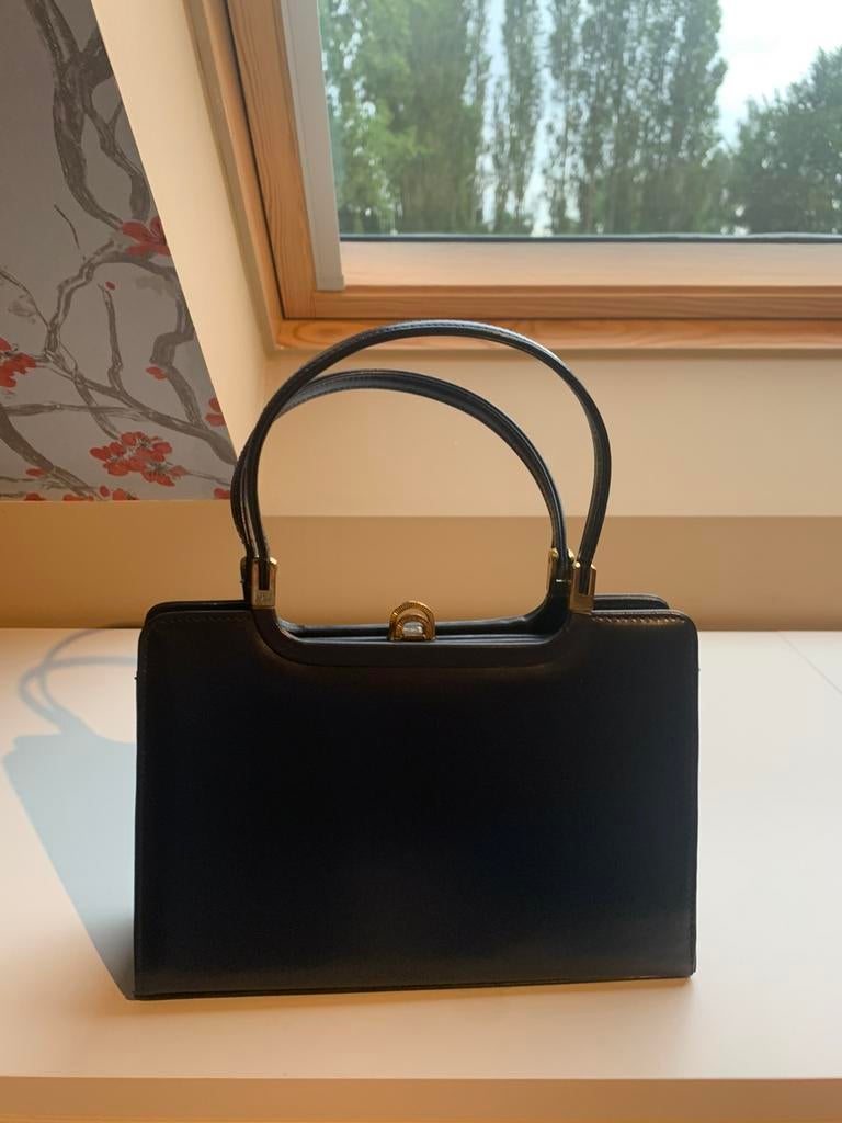 Lederen vintage handtas blauw, Handtassen en Accessoires, Tassen | Damestassen, Ophalen, Zo goed als nieuw, Blauw, Handtas