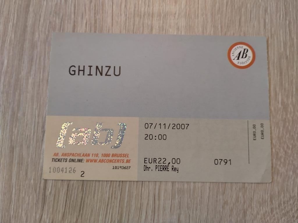 Ticket concert Ghinzu Ancienne Belgique (AB) 7 novembre 2007, Enlèvement, Utilisé, Autres types
