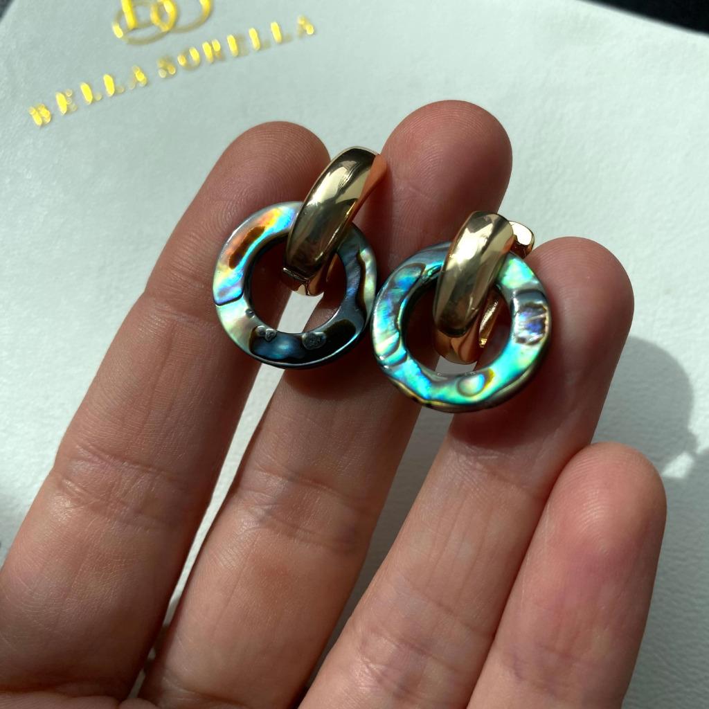Boucles d'oreilles en forme d'ormeau en coquillage naturel e, Enlèvement ou Envoi, Neuf, Bleu, Pendantes