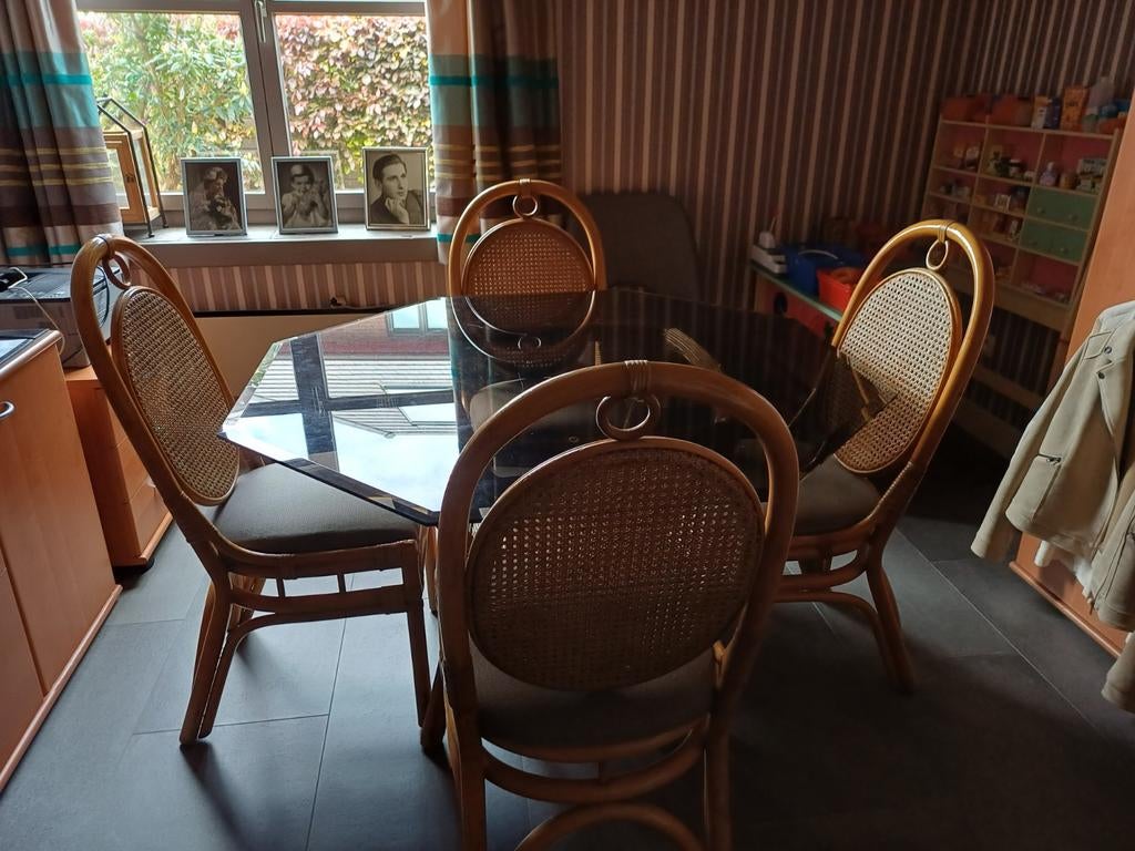 Eetset in rotan, Huis en Inrichting, Ophalen, Gebruikt, Overige vormen, Vier personen