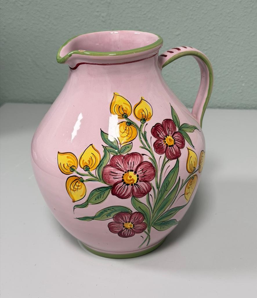 Vintage handgeschilderd keramieke kan roze bloemmotief GROOT, Ophalen of Verzenden