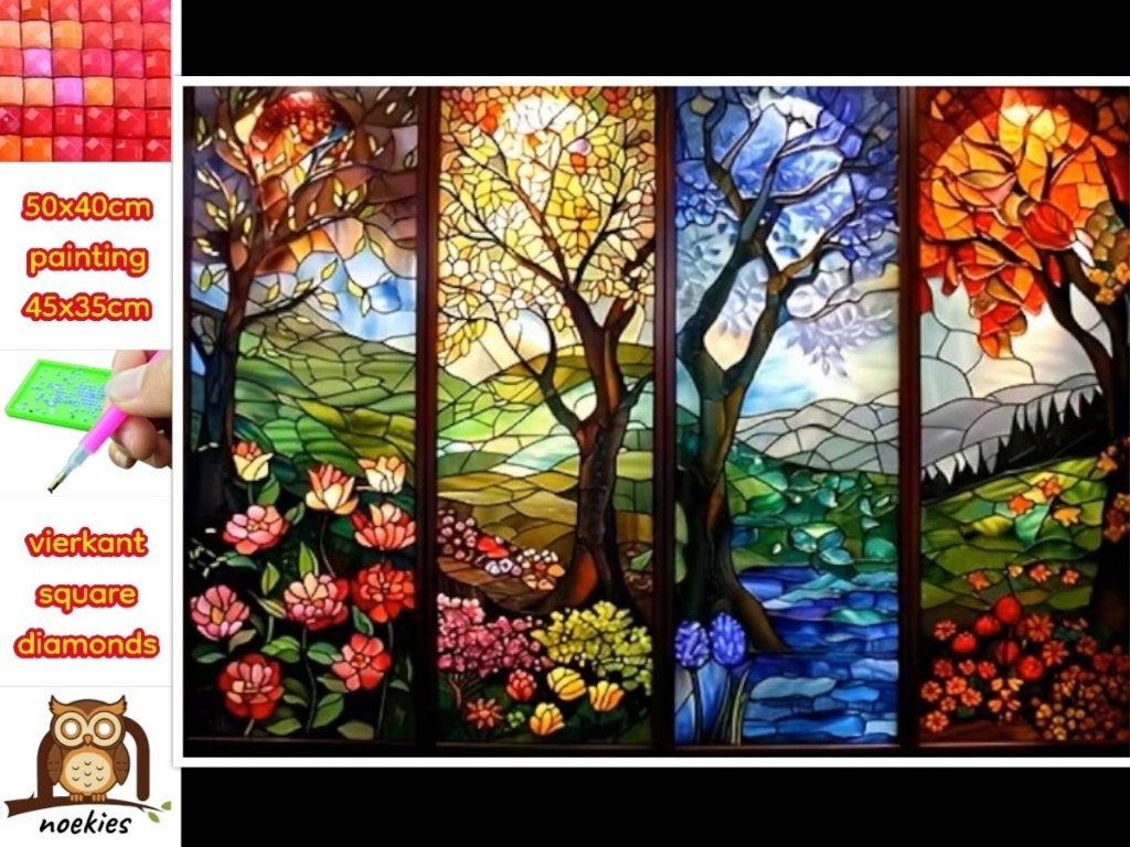 Peinture au diamant 50x40cm 4 arbres de saison (carrés) n 22, Hobby & Loisirs créatifs, Bricolage, Neuf, Multicolore, Autocollant
