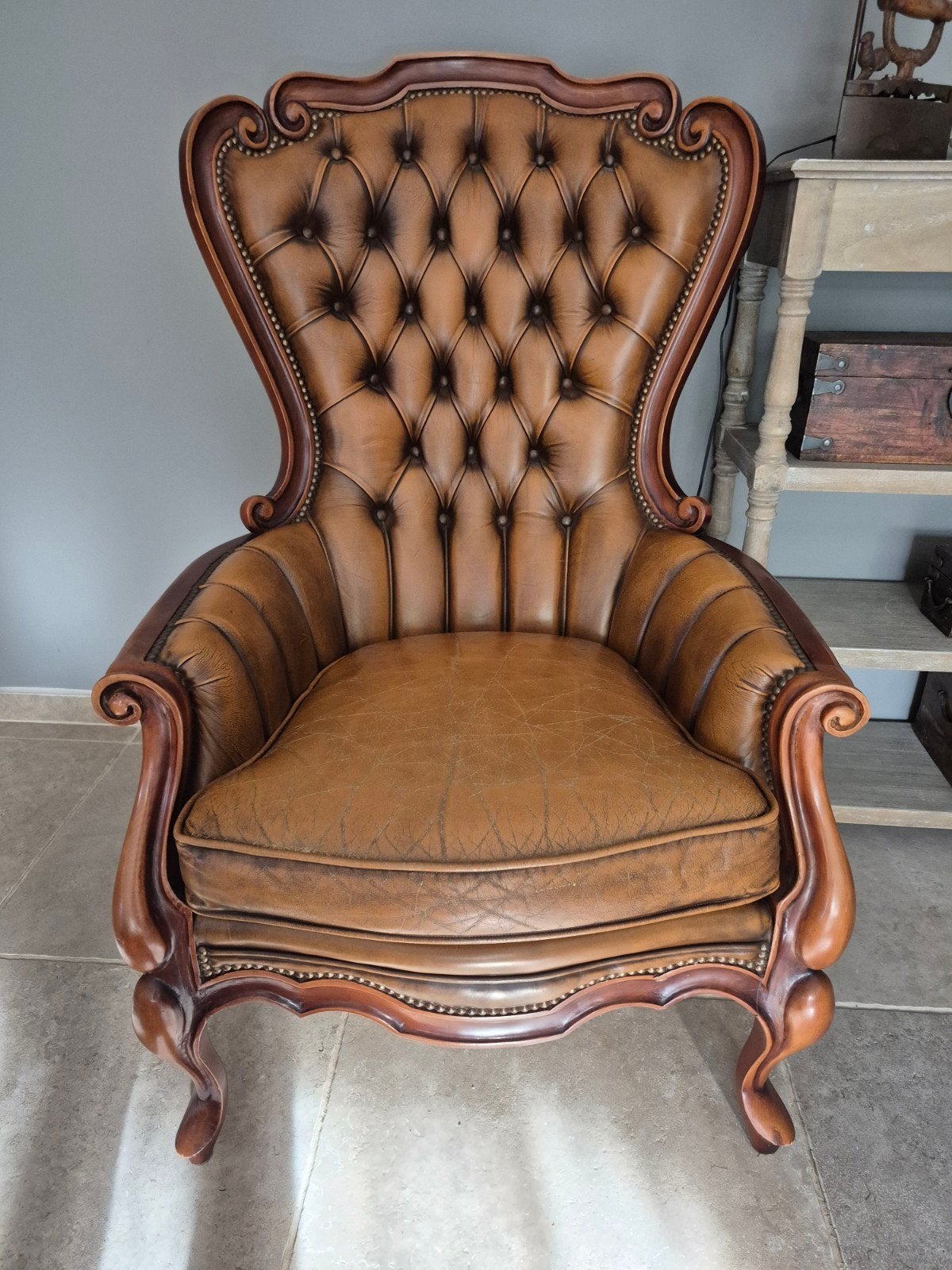 vintage leren feautuil chesterfield-stijl, Ophalen