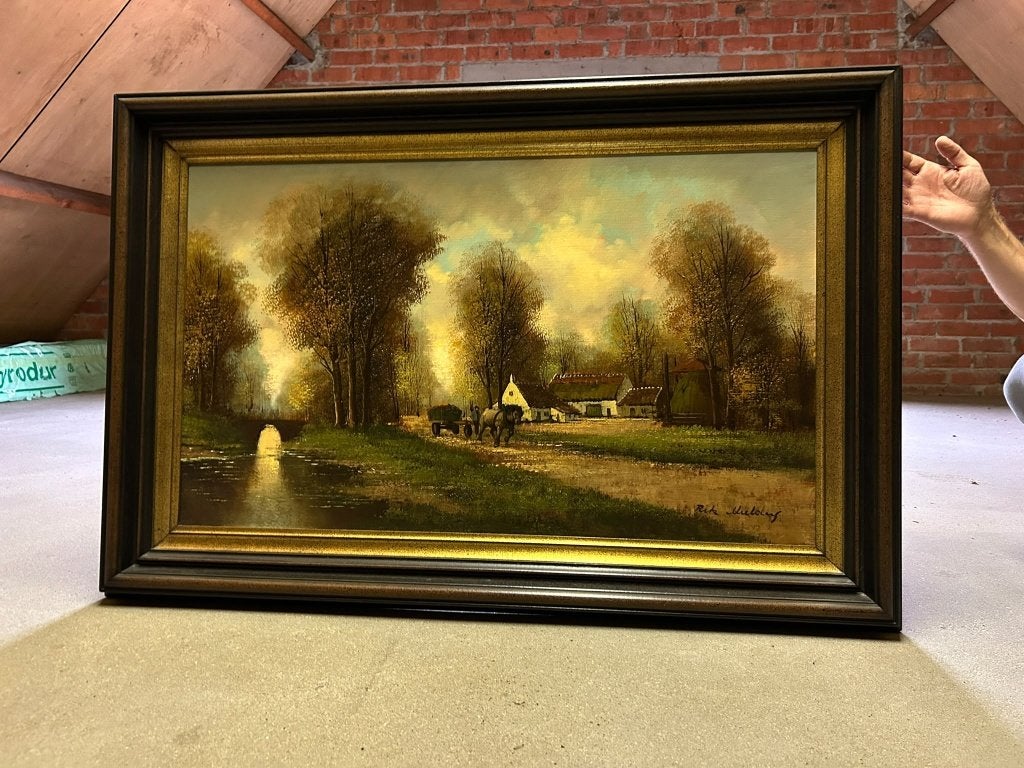Schilderij op doek – Rik Mulders – landelijk tafereel, Antiek en Kunst, Ophalen, Doek, Landschap, Olieverf