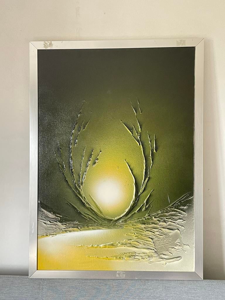 Peinture : relief, nuances de vert, Antiquités & Art, Enlèvement