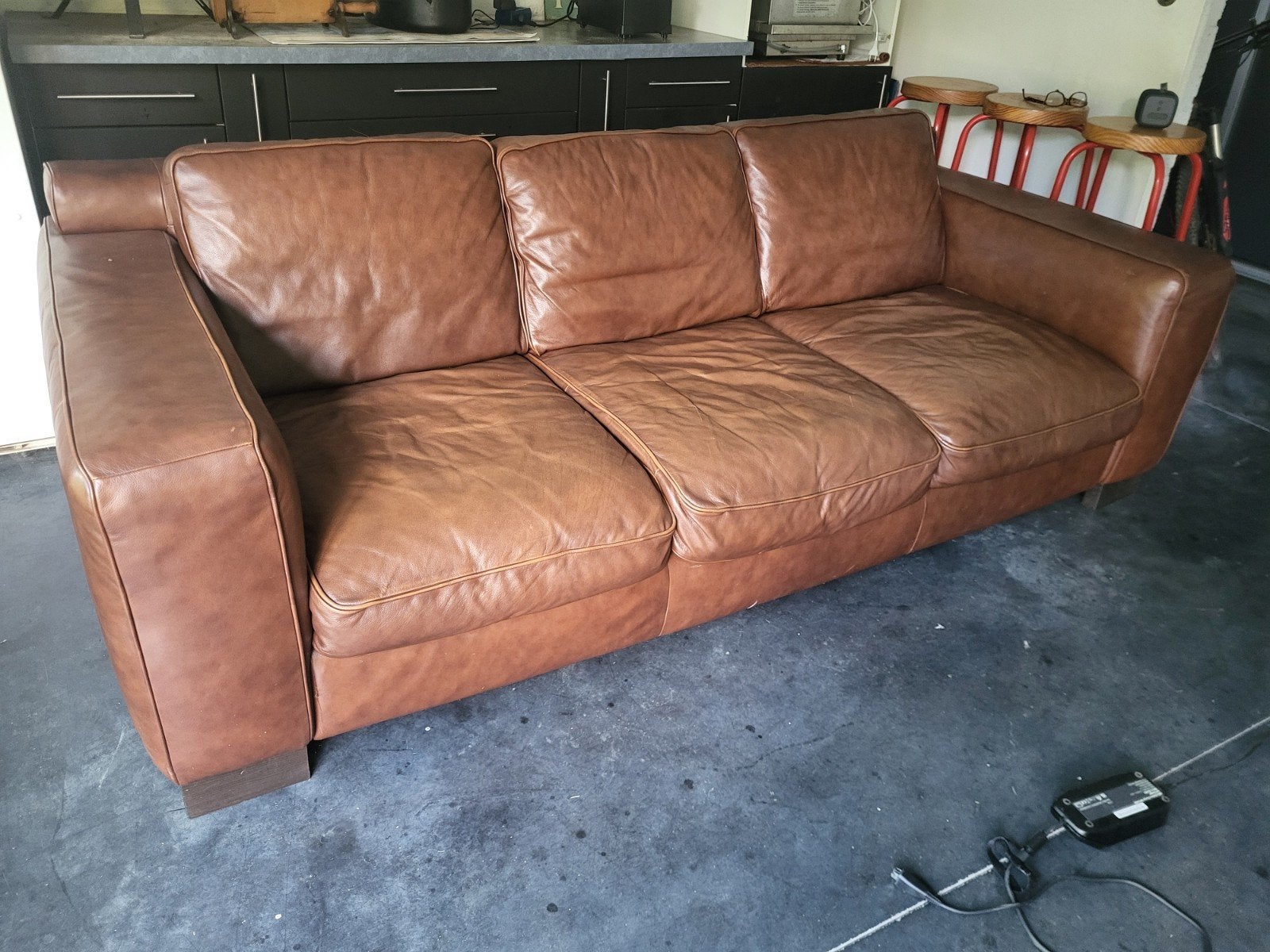 3-zit in bruin leder, Maison & Meubles, Canapés | Salons, Trois personnes, 100 à 125 cm, Banc droit, Enlèvement