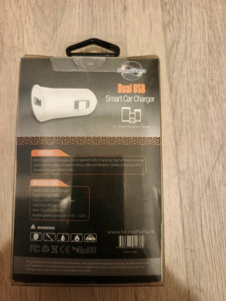 Chargeur voiture MondiParts USB 1 A neuf, Enlèvement, Neuf