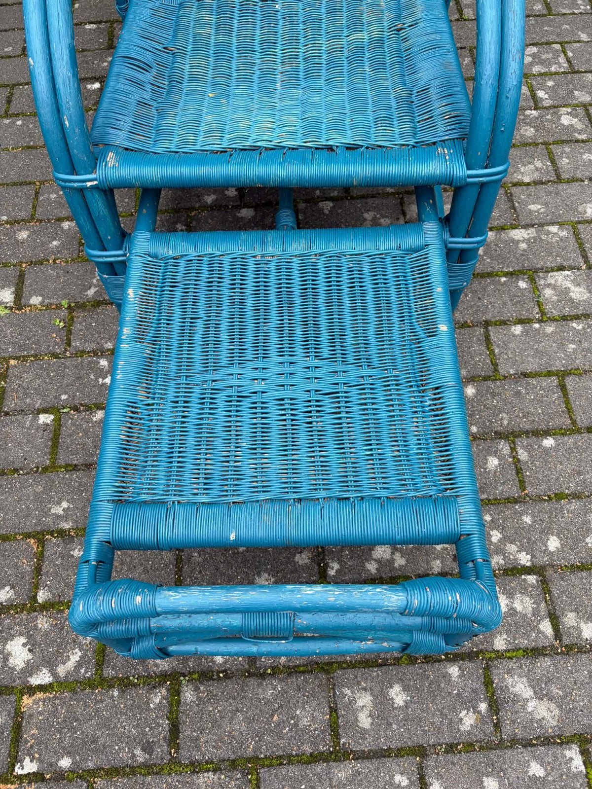 Vintage rotan loungestoel + salontafel, Ophalen, Gebruikt, Hout
