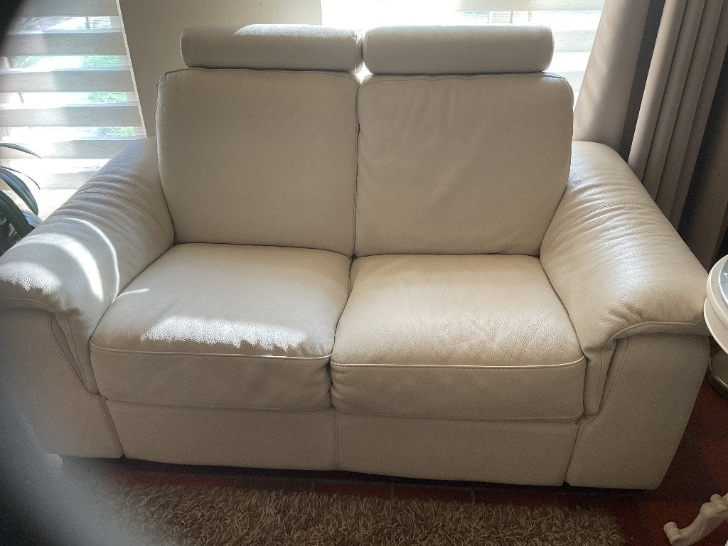 2 zitsbank beige leder, Ophalen, Tweepersoons, Leer, Zo goed als nieuw