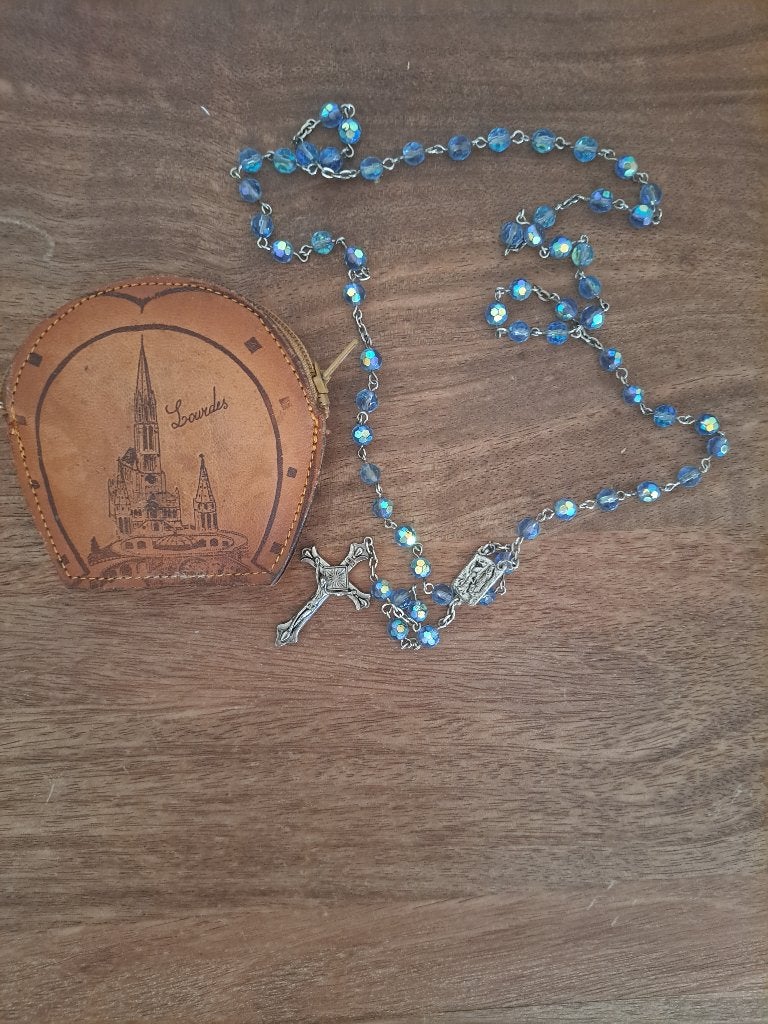Vintage Blauw Rozenkrans Jaren 1950 - 1965, Verzamelen, Religie, Ophalen, Gebruikt, Sieraad, Christendom | Katholiek