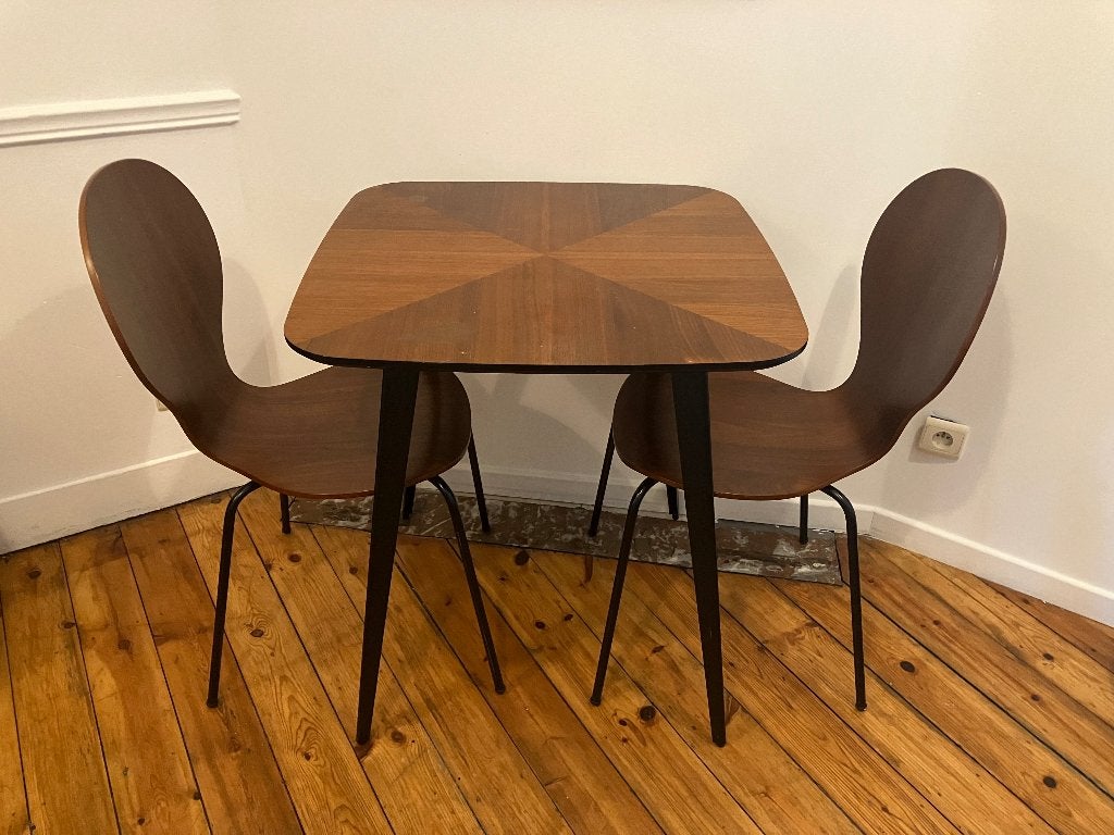 Eettafel en 2 stoelen, Huis en Inrichting, Ophalen, Gebruikt, 50 tot 100 cm, Vierkant