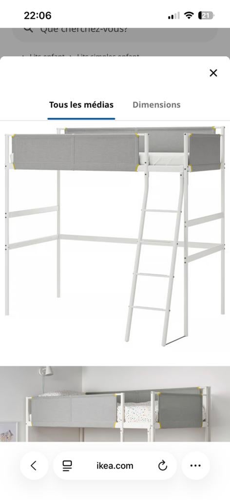 IKEA VITVAL Lit superposé 90x200 cm, Enlèvement, Comme neuf, Lit mezzanine