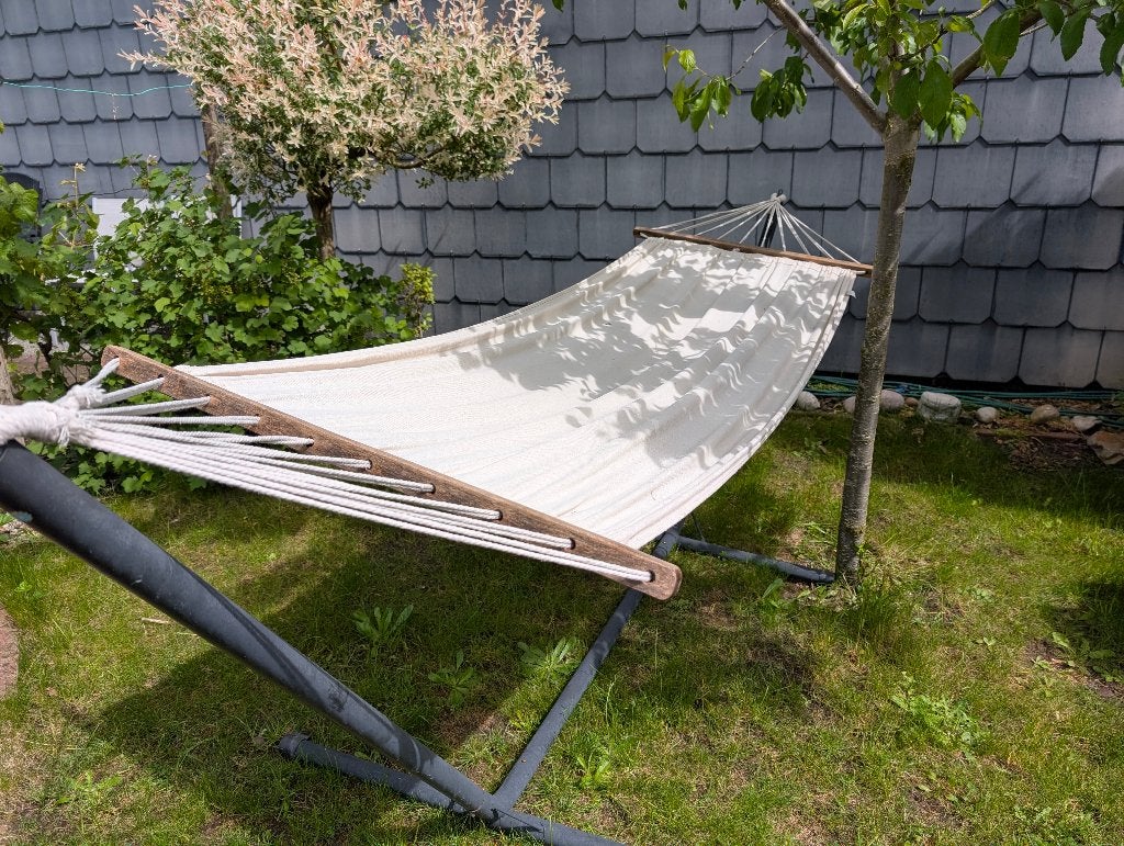 Hangmat met metalen stander, Tuin en Terras, Hangmatten, Ophalen, Gebruikt, Buiten, Met standaard