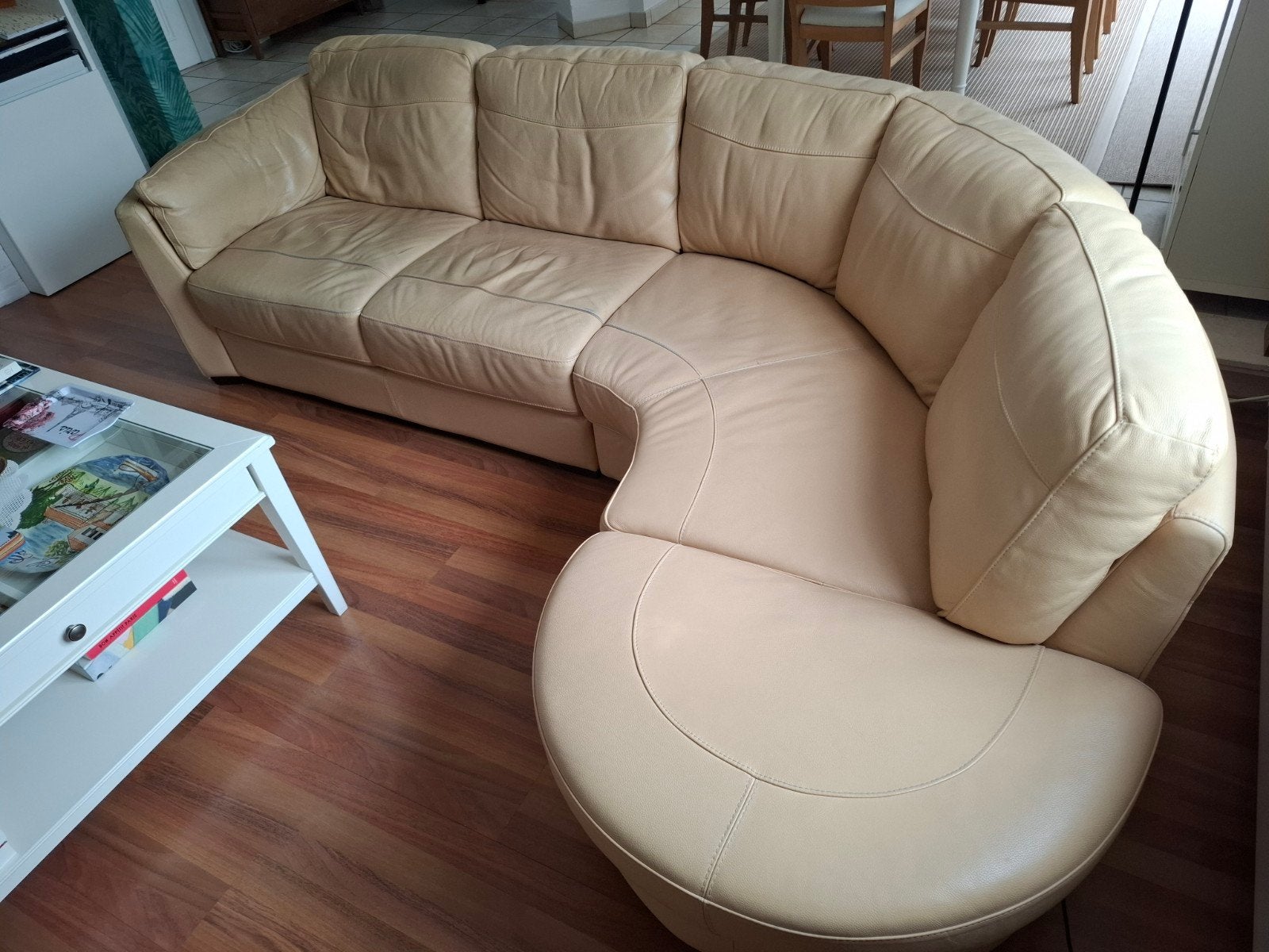 Lederen beige  4zits hoekzetel, Huis en Inrichting, Ophalen of Verzenden