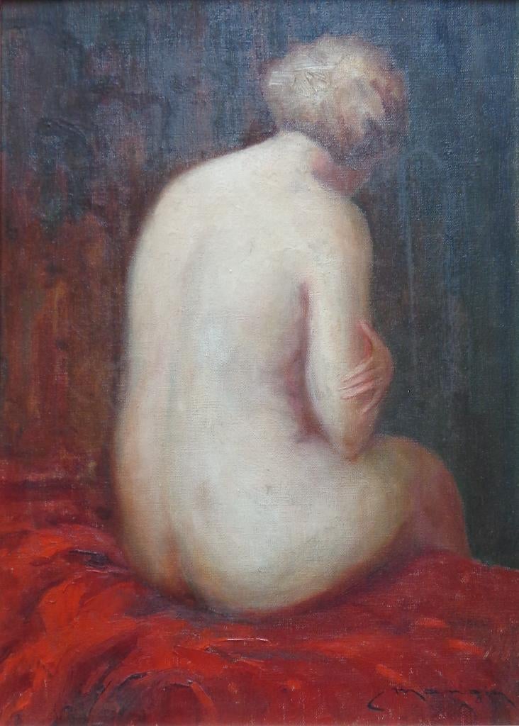 CHARLES MANGIN / RUGGELINGS NAAKT / OLIEVERF DOEK / 47x37cm, Ophalen of Verzenden