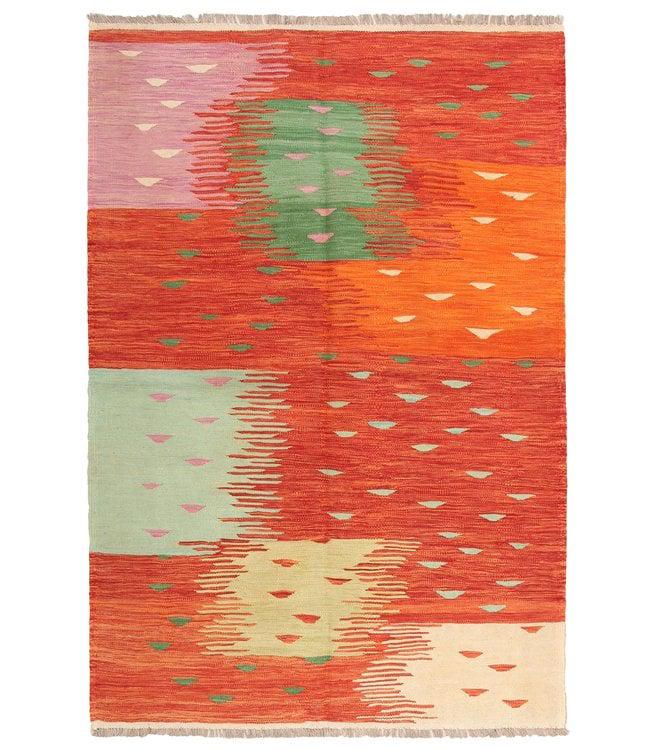 212x144cm Handgeweven modern Kelim Tapijt Wol, Antiek en Kunst, Ophalen of Verzenden