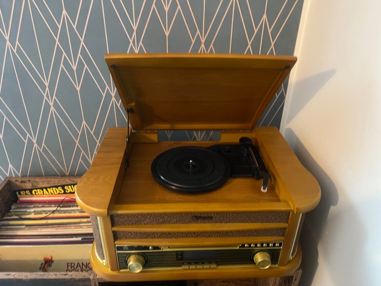 Platenspeler met CD, cassette, USB, radio, Audio, Tv en Foto, Platenspelers, Zo goed als nieuw, USB-aansluiting, Platenspeler