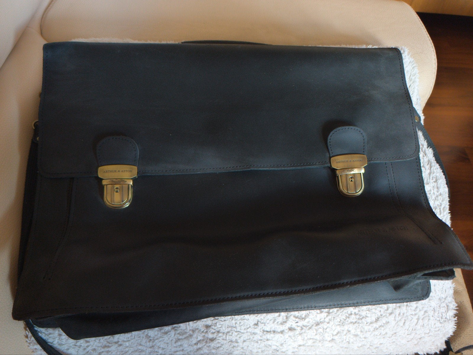 Arthur and Aston leather briefcase, Ophalen, Zwart, Aktetas of Boekentas, 40 tot 50 cm