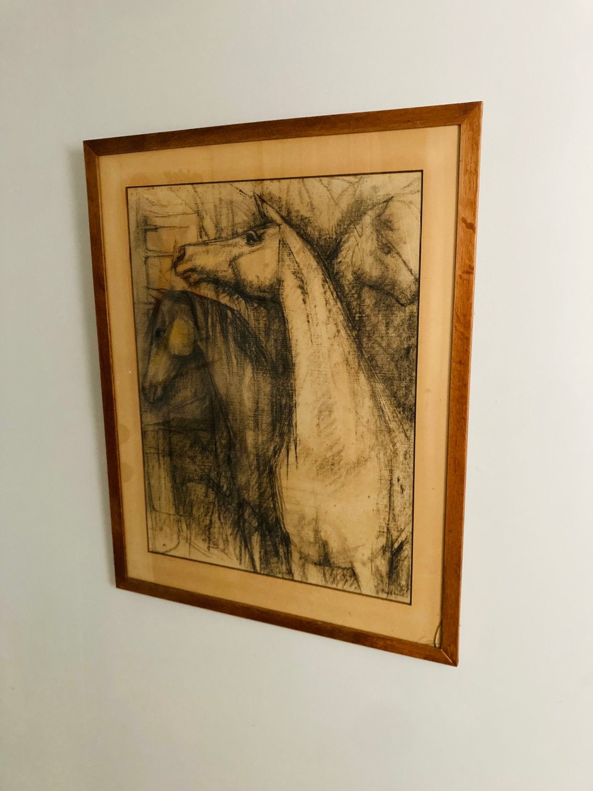 Grote Expressionistische Prent 'Paarden' Raphaël, Sous verre, Expressionniste, Enlèvement, Dessin