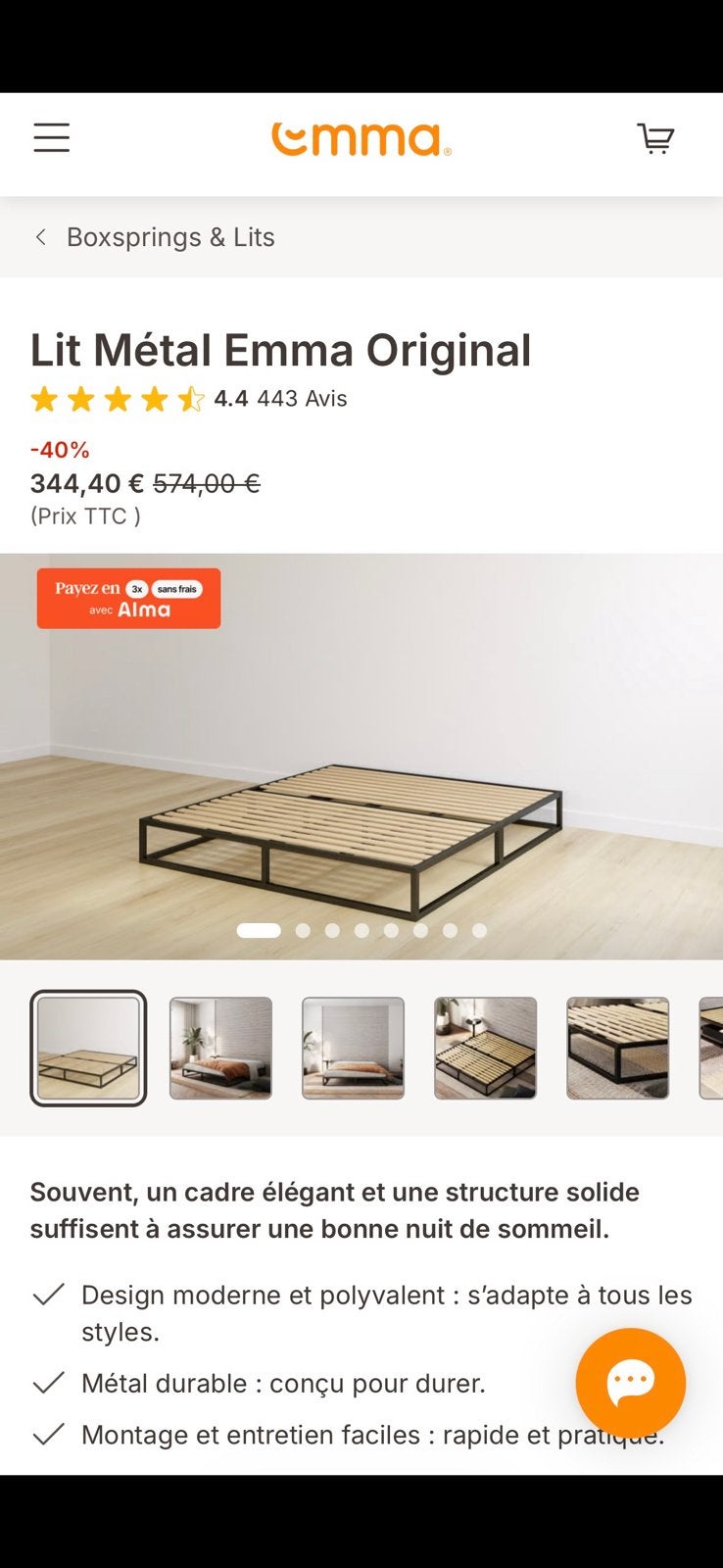 Matelas Emma Performance 28 - 180x200 + lit metal Emma, Neuf, Matelas, Enlèvement, 180 cm