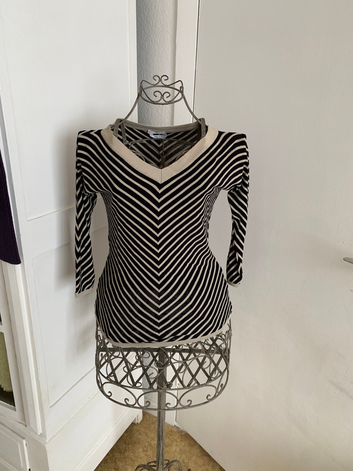 Pull ligné noir et beige col v Maxmara, Kleding | Dames, Ophalen of Verzenden, Gedragen, Maat 34 (XS) of kleiner, Zwart