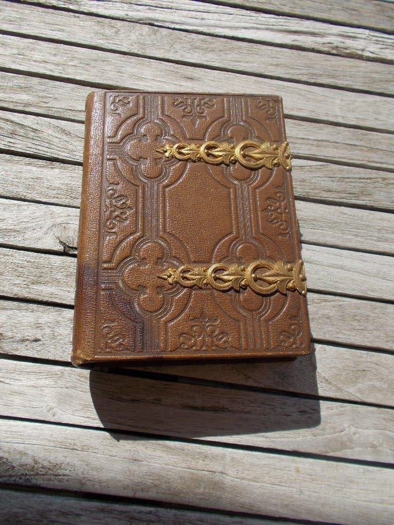 Leeg fotoalbum met gegraveerde leren omslag, circa 1900, Antiek en Kunst, Ophalen of Verzenden