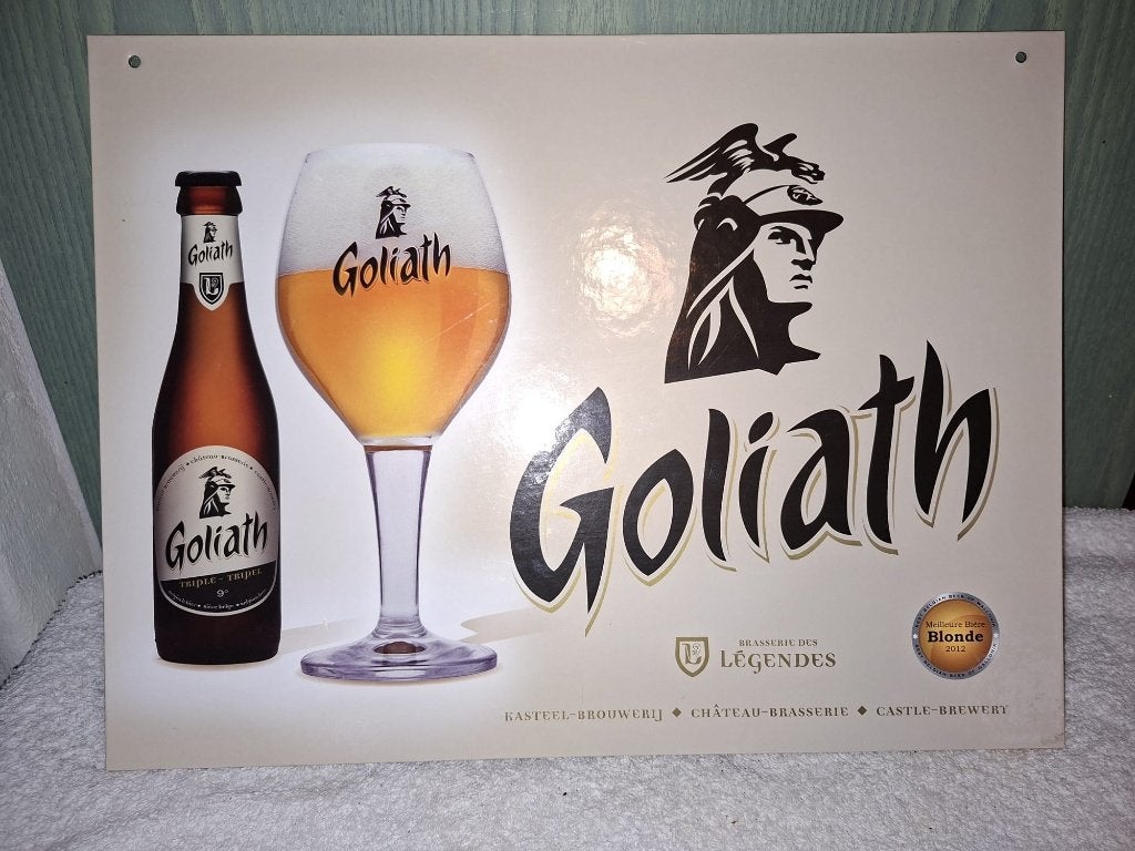 reclame plaat GOLIATH, begin 2000, Verzamelen, Ophalen of Verzenden, Nieuw, Reclamebord