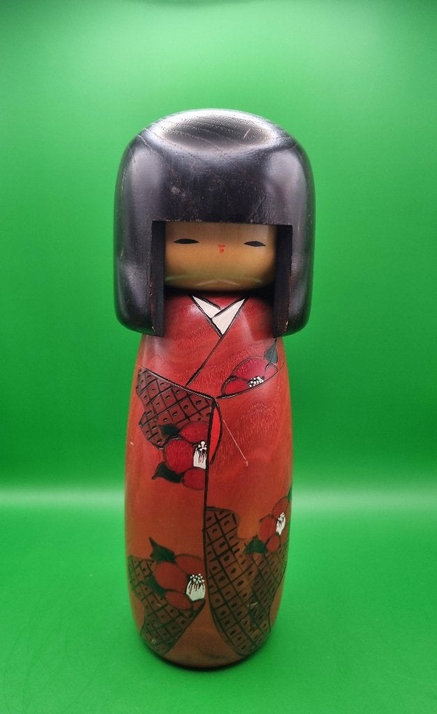 Magnifique Kokeshi Kantsubaki rouge d'Usaburo, Enlèvement ou Envoi, Japon, Bois, 26 cm