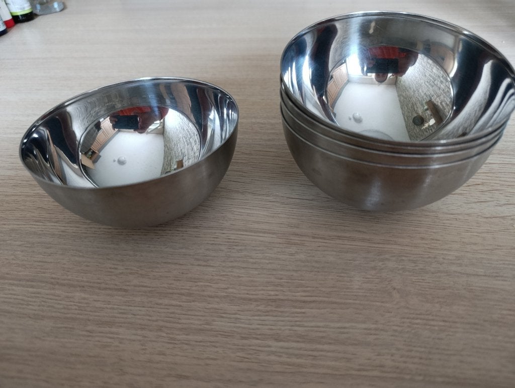 4 RVS potjes, Ophalen of Verzenden, Gebruikt, Overige materialen, Schaal of Schalen