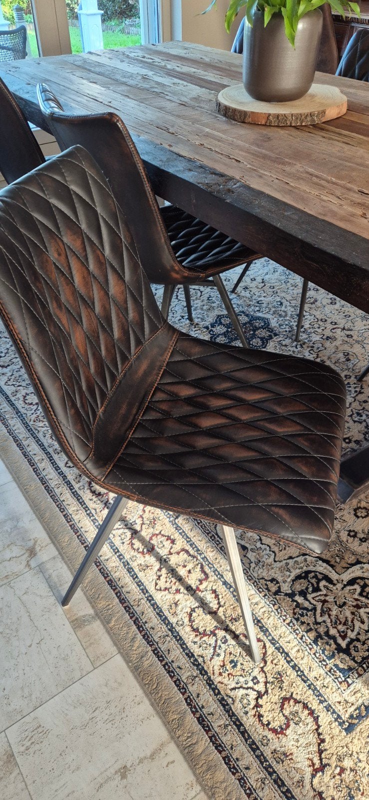 houten tafel met 6 stoelen, Huis en Inrichting, Ophalen, Zo goed als nieuw, Leer