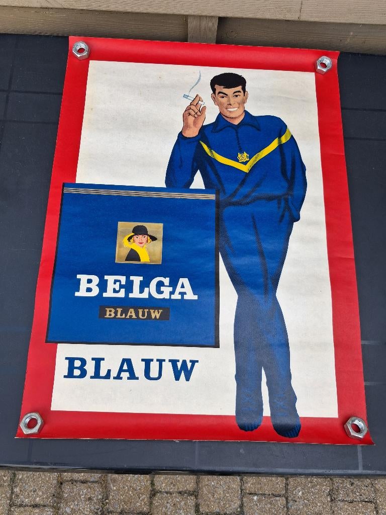 oude affiche  BELGA SIGARETTEN, Verzamelen, Ophalen of Verzenden, Gebruikt, Reclamebord