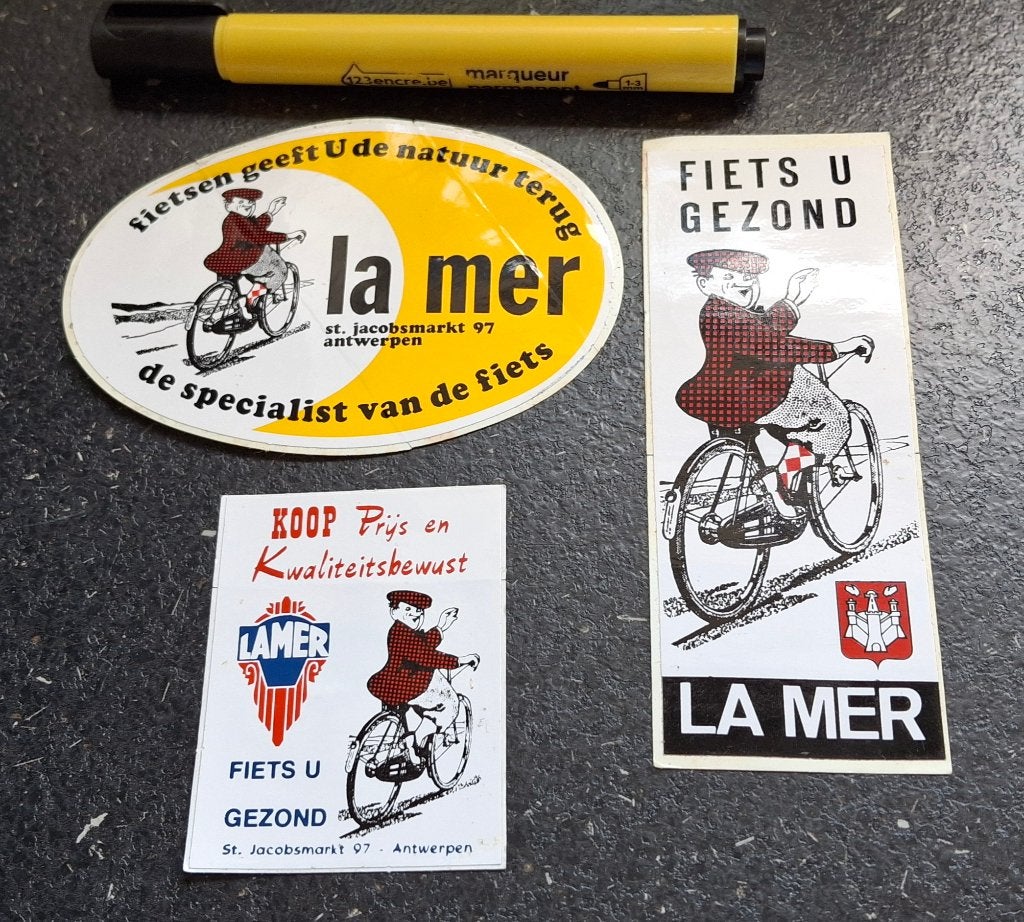 Lot stickers : fietsen merk winkel La Mer Antwerpen, Ophalen of Verzenden, Zo goed als nieuw, Merk