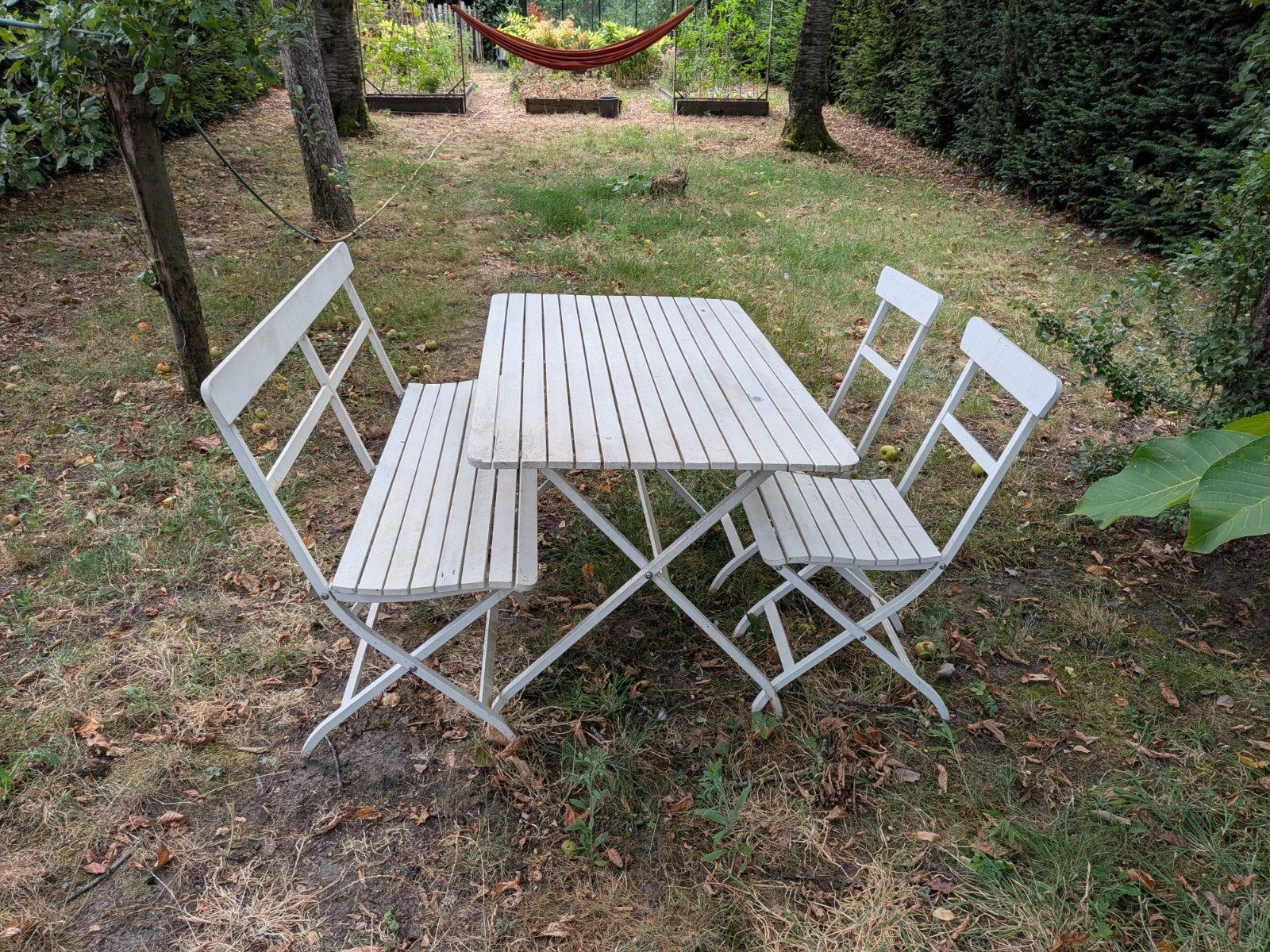 wit houten tuinset: tafel, bank en 2 stoelen, Tuin en Terras, Ophalen, Bank, Tuinset