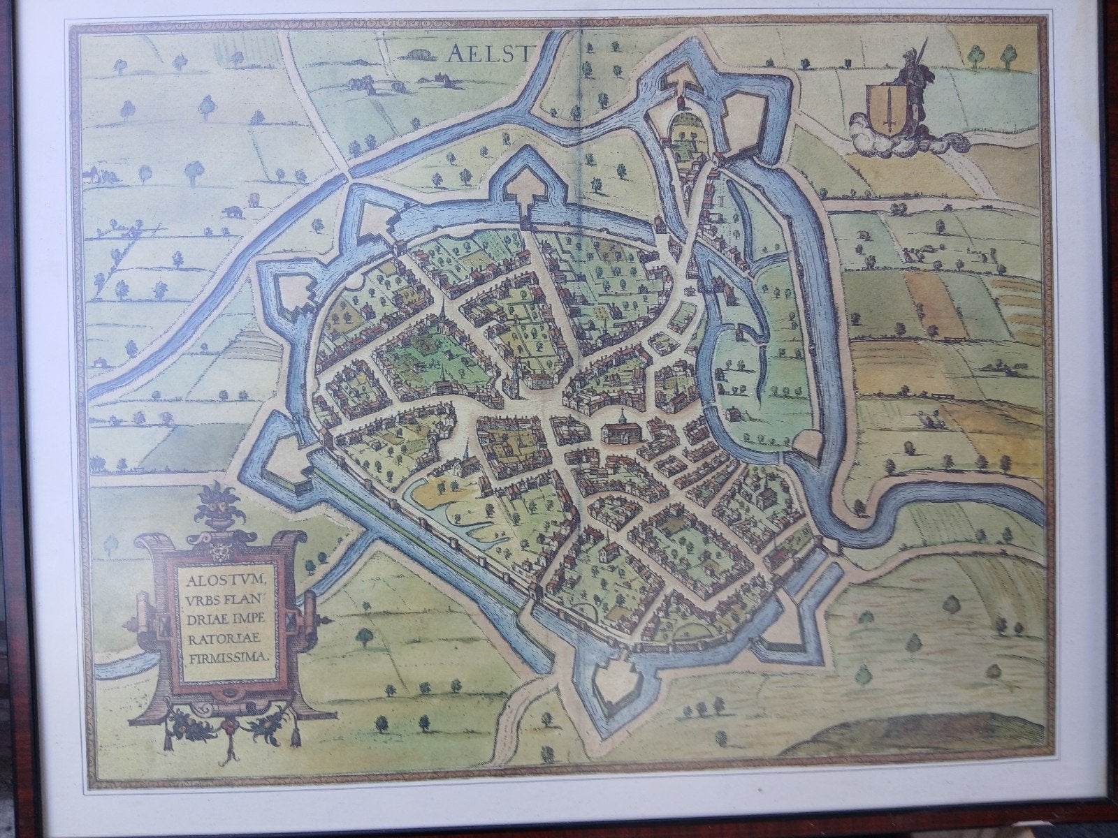 Mooie ingekaderde historische kaart Aalst (1588) – Tupperwar, Antiquités & Art, Enlèvement