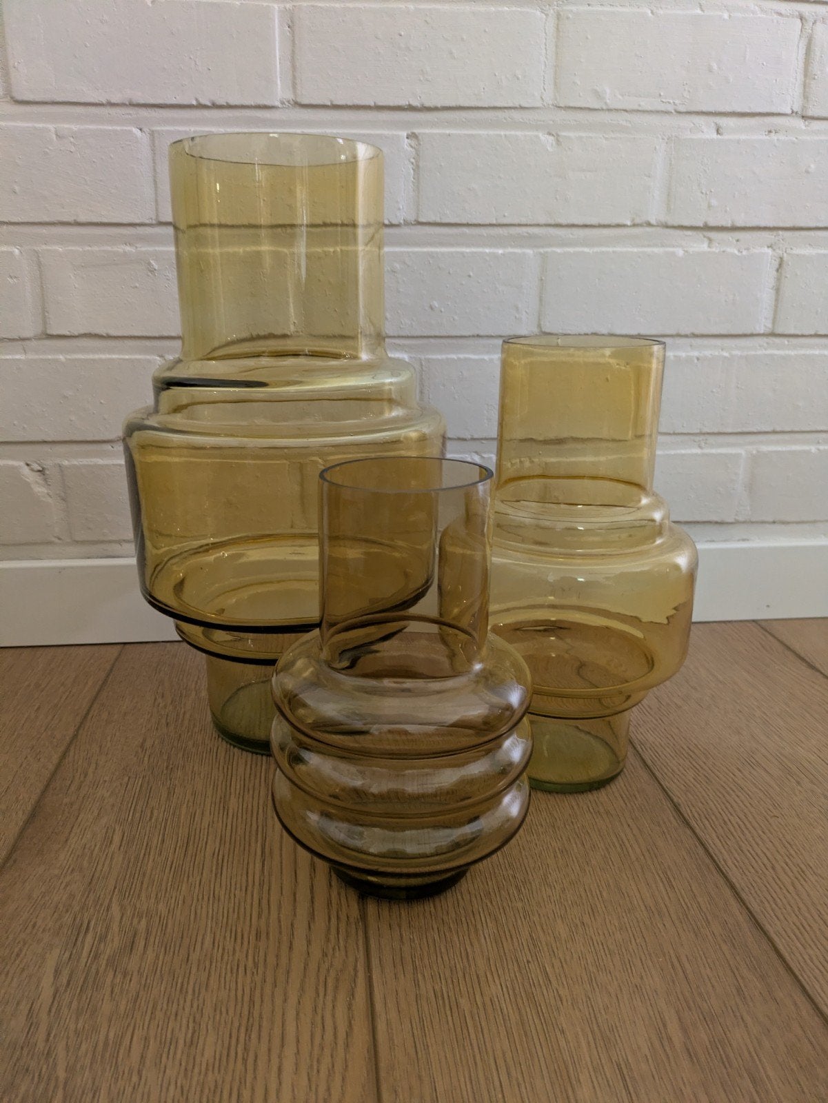 Trio vazen Flamant, Huis en Inrichting, Ophalen, Zo goed als nieuw, Geel, Glas