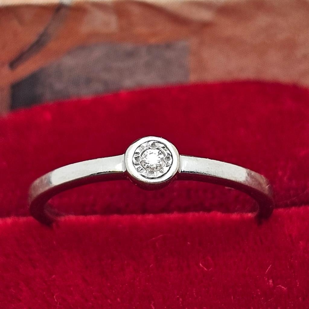 18-karaats gouden solitaire ring met diamanten, Ophalen of Verzenden, Wit, Goud