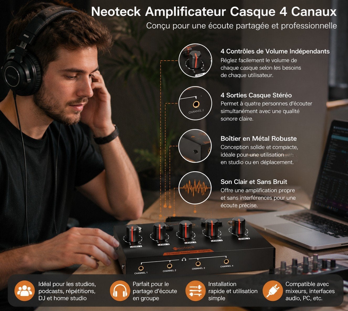 Neoteck AMP500 – Amplificateur Casque Audio 4 Canaux
 N, Tous les âges, Enlèvement, Neuf, dans son emballage