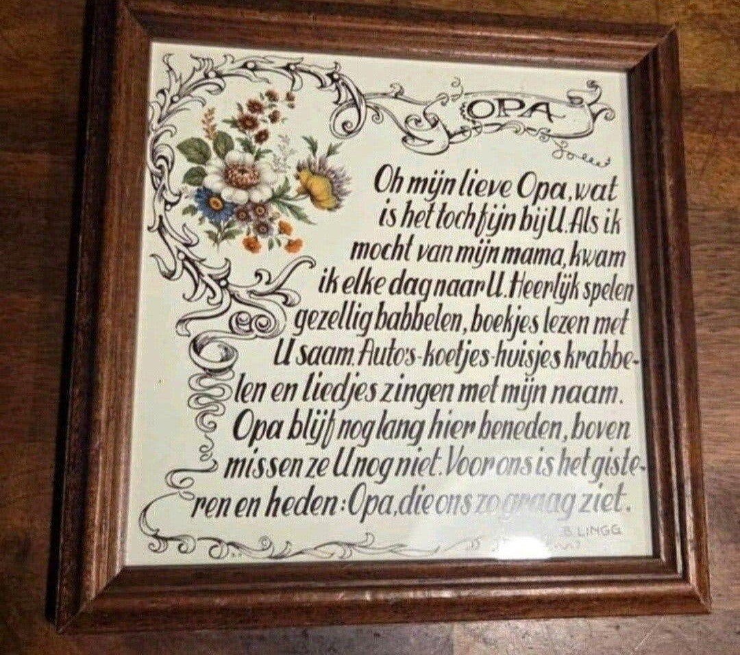 Houten lijst met spreuk op tegel "opa", Huis en Inrichting, Ophalen of Verzenden, Zo goed als nieuw, Hout
