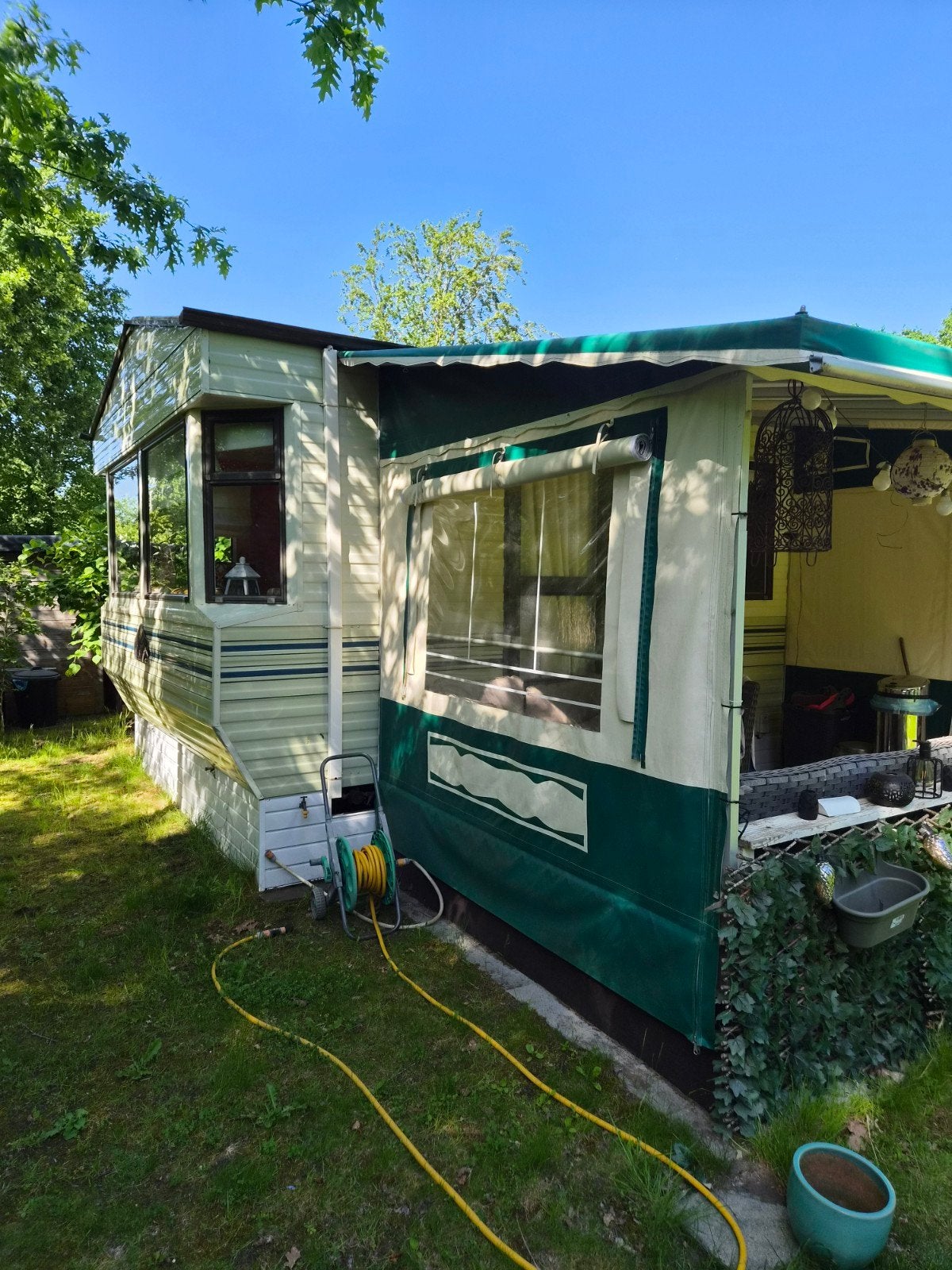 Stacaravan met voortent  om te verplaatsen, Caravanes & Camping, Caravanes résidentielles, Enlèvement