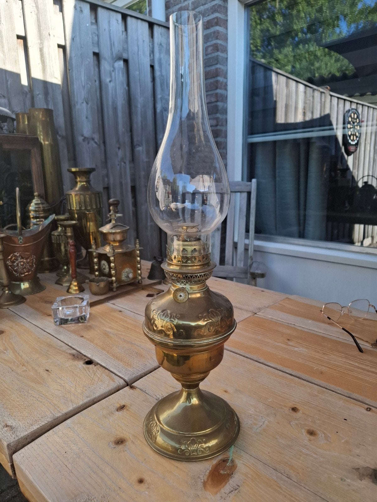 antieke olielamp messing/brons, Ophalen of Verzenden