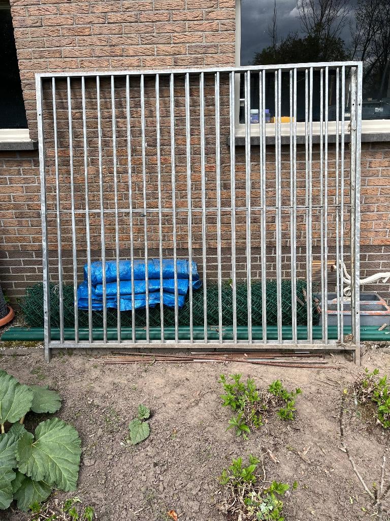 Hondenren, 3  panelen, gegalvaniseerd, Jardin & Terrasse, Clôtures de jardin, Clôture barrée, Enlèvement, Avec portail, Utilisé