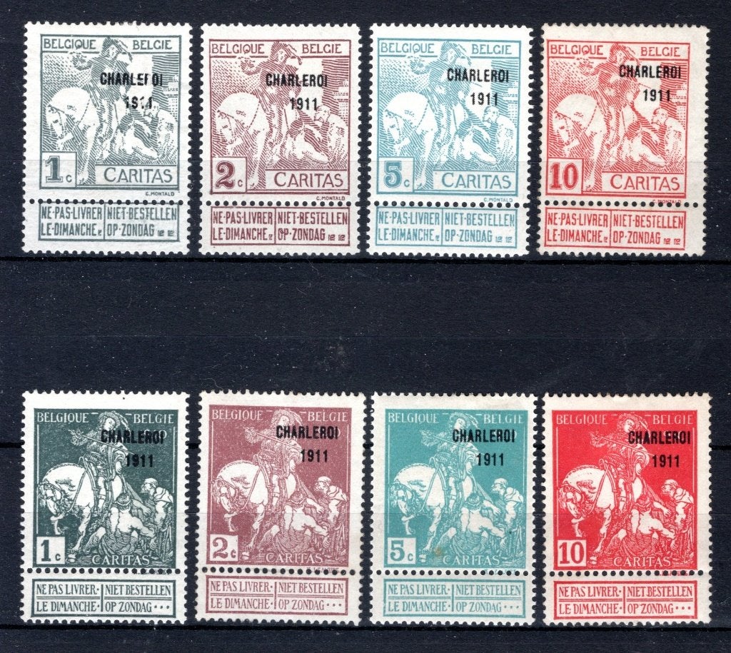 100/107 MH* - Caritas avec CHARLEROI 1911 print, Enlèvement ou Envoi, Non oblitéré, Trace d'autocollant