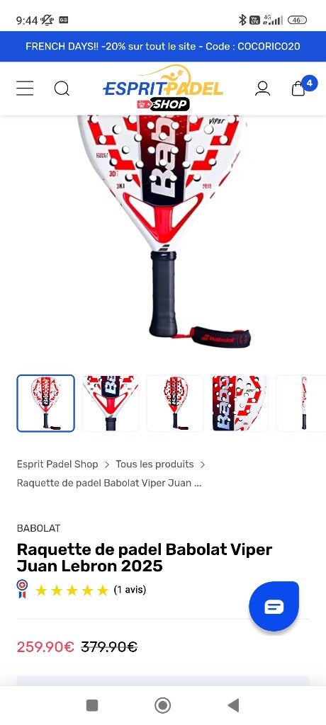 Raquette Padel Babolat viper J.Lebron, Sports & Fitness, Enlèvement, Neuf, Raquette de padel