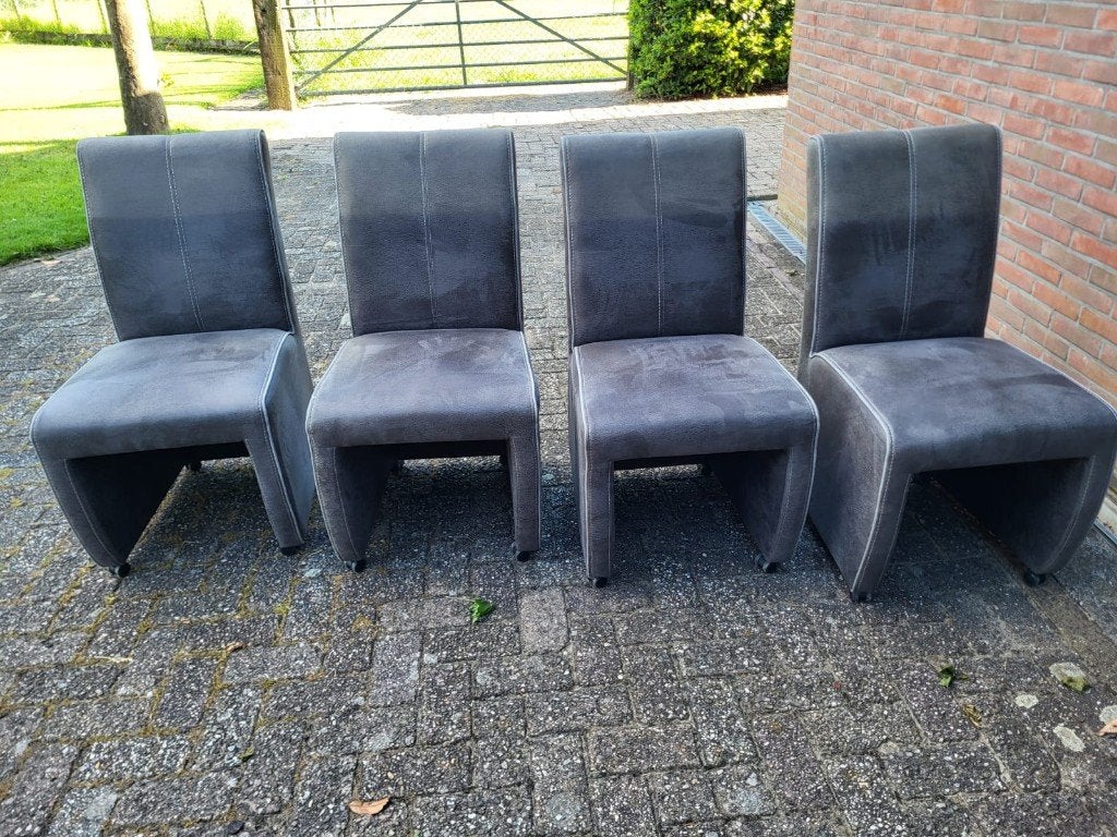 Ensemble de 4 chaises microcuir gris/salle à manger grises, Enlèvement ou Envoi, Utilisé, 90 cm ou plus