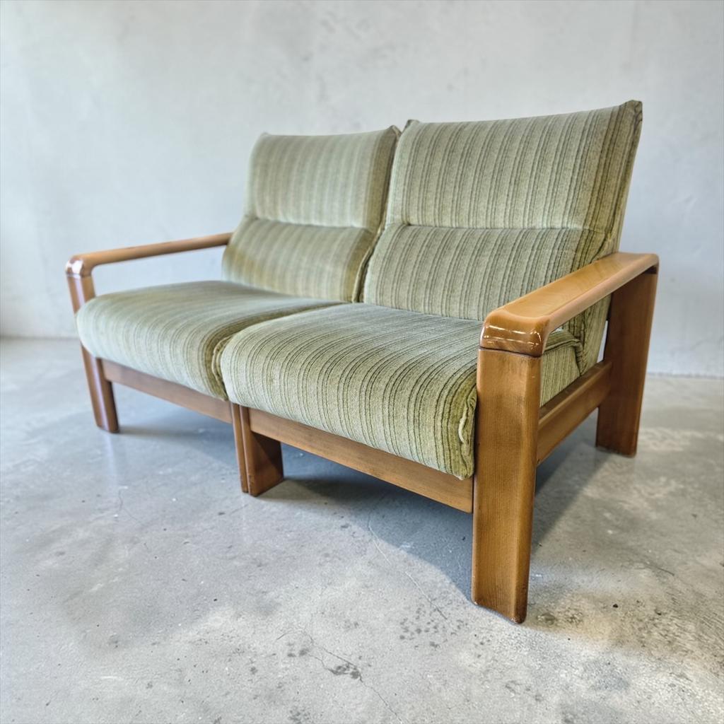 Vintage zachtgroene tweezit / zetel / fauteuil, Ophalen