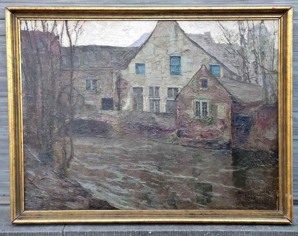 Huile sur toile canaux en Flandre signe Paul leduc, Antiek en Kunst, Ophalen