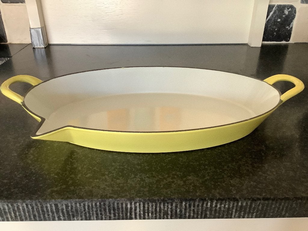 VINTAGE DESCOWARE GIETIJZEREN OVENSCHAAL EMAILLE (GEEL), Ophalen of Verzenden
