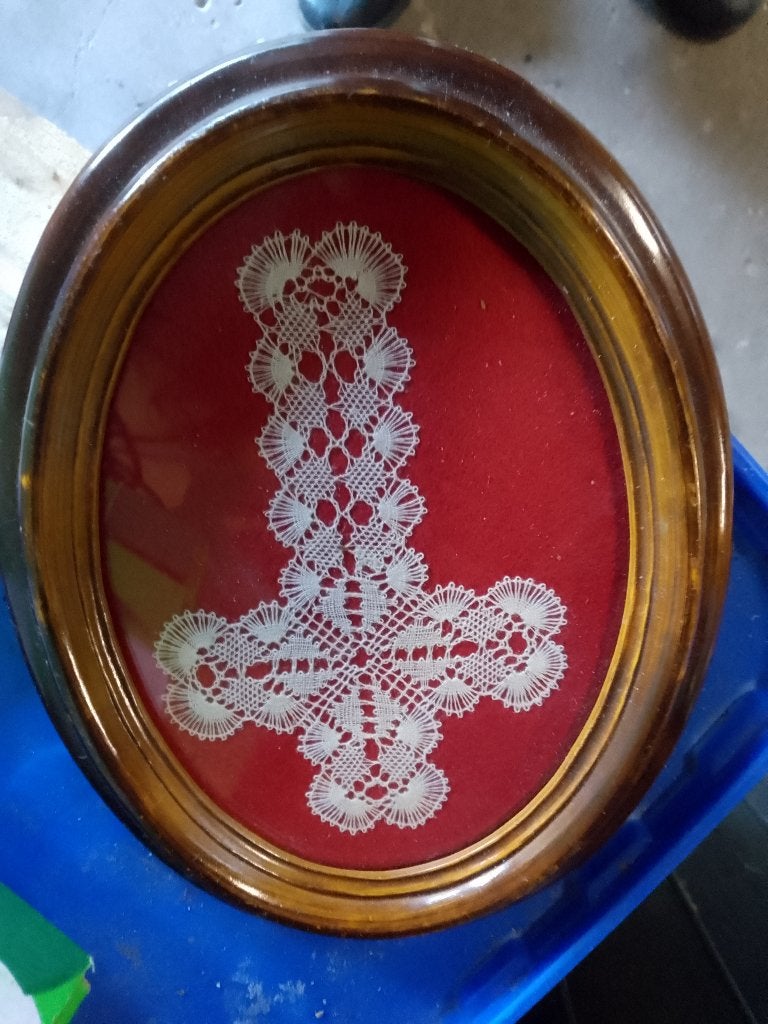 kader met kantwerk, Hobby en Vrije tijd, Kantklossen, Ophalen, Gebruikt