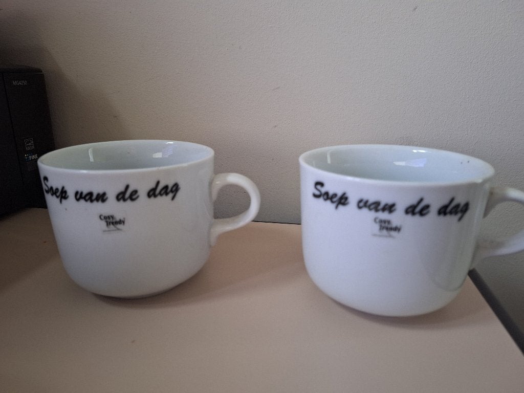 soepkop soep van de dag 2x, Ophalen of Verzenden, Zo goed als nieuw, Bord(en)