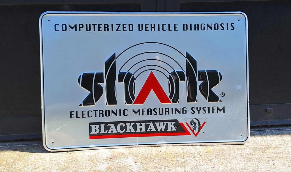 Vintage Blackhawk Shark tin sign, automotive reclamebord., Ophalen of Verzenden, Gebruikt, Reclamebord